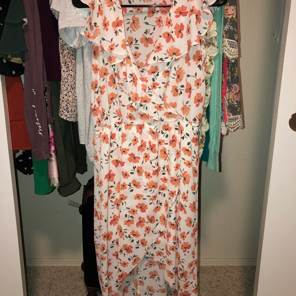 ‼ Orange Flores Dress Fall-Ready with Ruffles - Picture 3 of 4